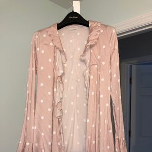 Urban Outfitters Pink Polka Dot Mini Wrap Dress